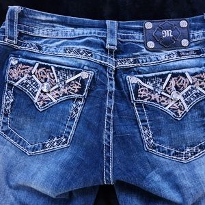 Miss Me Blue Boot Cut Jeans with Embellished Pockets